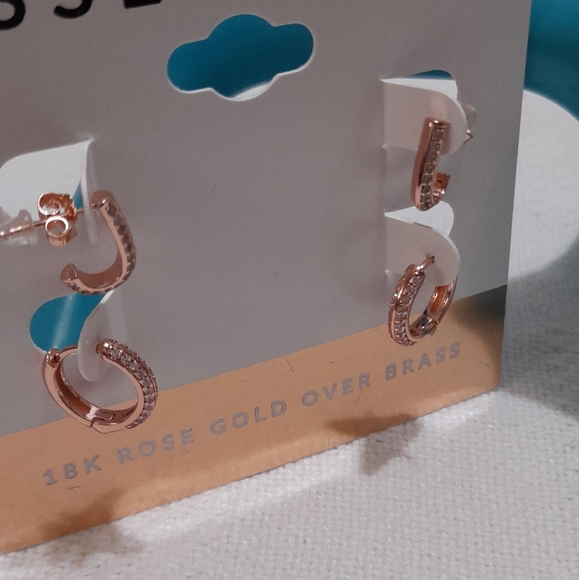 Essentials... 18K Rose Gold Plated Huggie Hoop and J Hoop Duo Set  Earrings - Picture 8 of 8